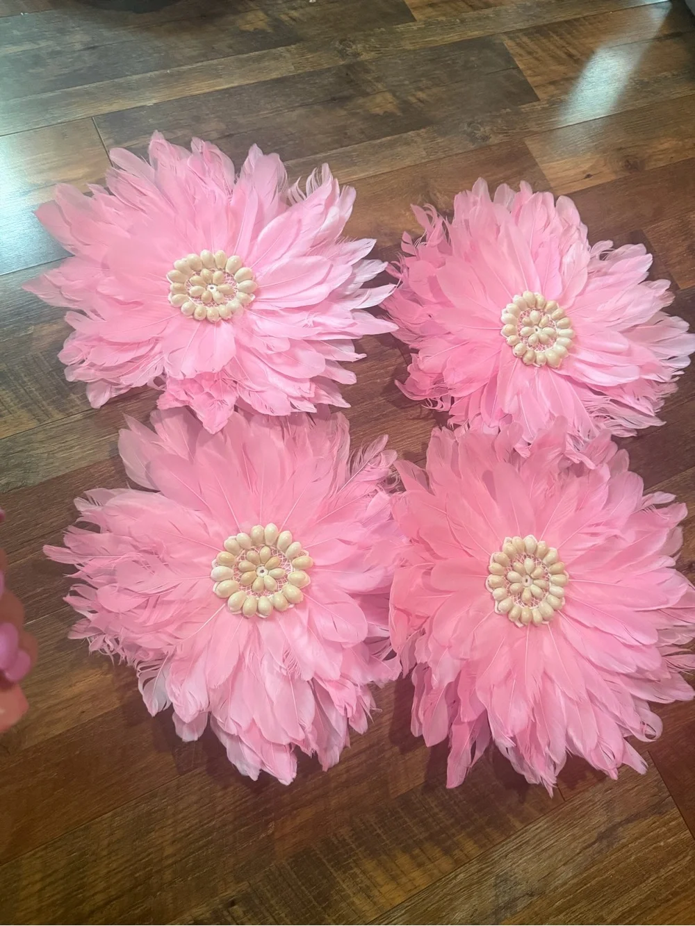Decorative Pink Feather Flower Wall Accents - Set of 4